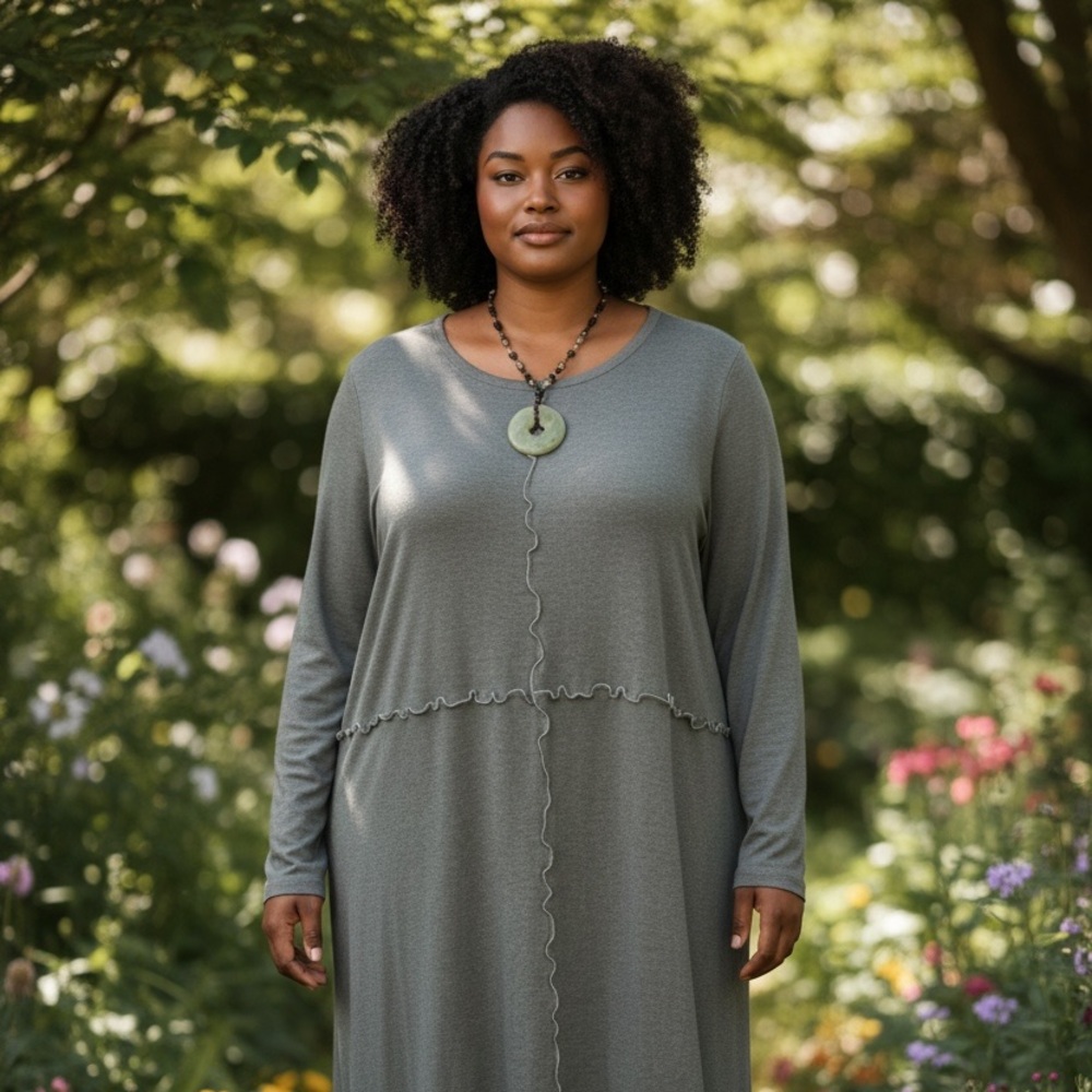 Jill 4X Olive Maxi Dress Raw Seam Detail Long Sleeve Plus Size Soft Knit